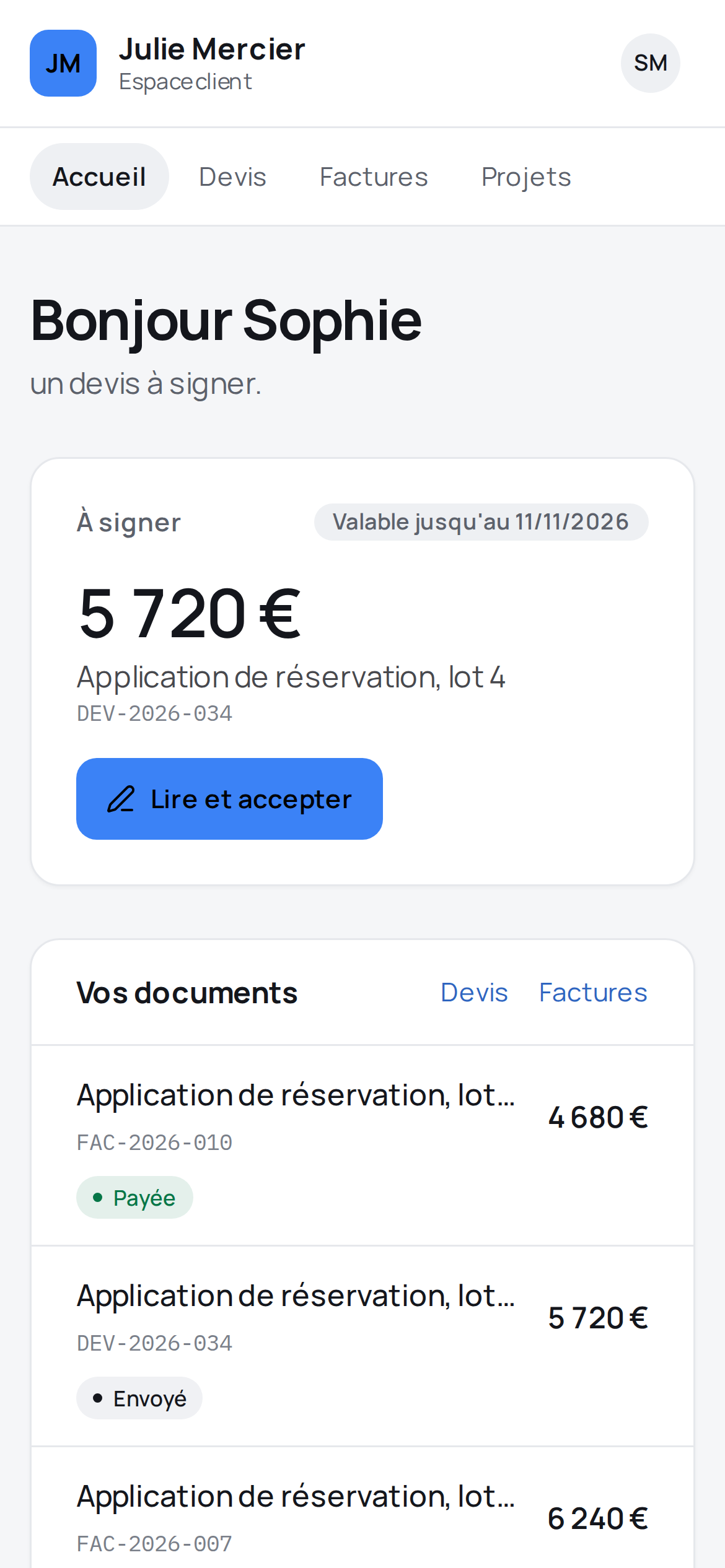 Portail client sur téléphone