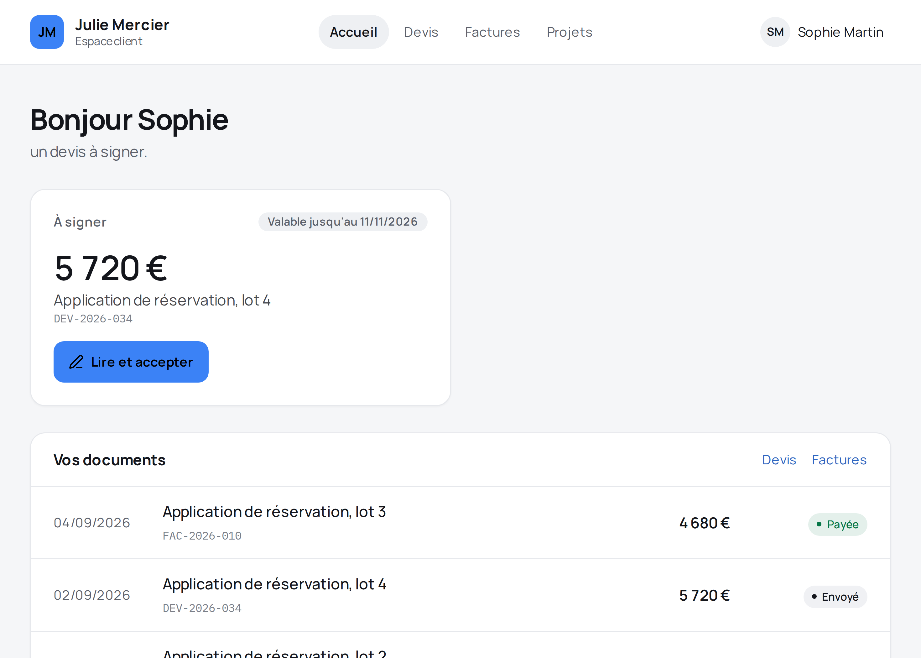 Accueil du portail client